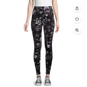 No Bounderies Juniors Size Large L 11-13 Black Halloween Velour Leggings Skull